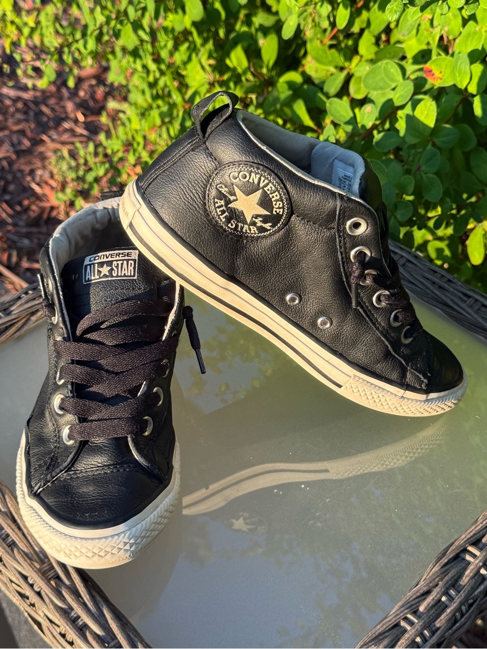 Converse Kids Black Leather All Star Mid-Top Sneakers - Slip In / No Tie - 4.5